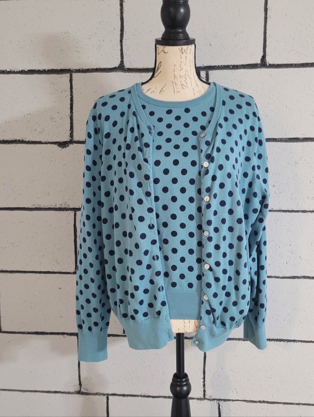 BUNDLE SALE Lands End Polka Dot 2 Piece Sweater Set Sz L